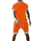 congluoki Mens Short Sets 2 Piece Outfits Fashion Short Sleeve Summer Tracksuits Casual Set with Pockets Orange Red XL