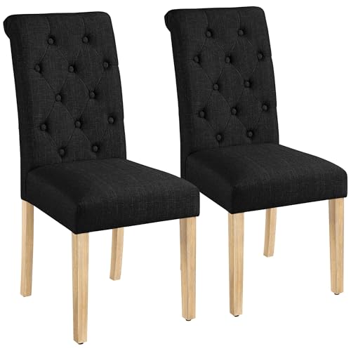 Yaheetech Dining Chairs Set of 2 Fabric Upholstered Dining Room Chairs with Button Tufted High Back and Solid Wood Legs for Kitchen/Living Room/Restaurant, Modern Style, Black
