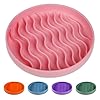 Slow feeder dog bowls silicone food bowl anti gulping pets puppy slow feeder with suction cups dishwasher microwave safe for all small medium dogs wave design pink  urban country home decor