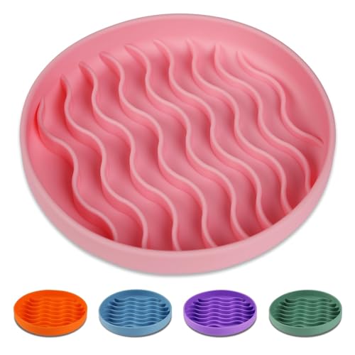 Slow-Feeder-Dog-Bowls-Silicone-Food-Bowl-Anti-Gulping-Pets-Puppy-Slow-Feeder-with-Suction-Cups-Dishwasher-Microwave-Safe-for-All-Small-Medium-Dogs-Wave-Design-Pink Slow Feeder Dog Bowls Silicone Food Bowl Anti Gulping Pets Puppy Slow Feeder with Suction Cups Dishwasher Microwave Safe for All Small Medium Dogs Wave Design Pink