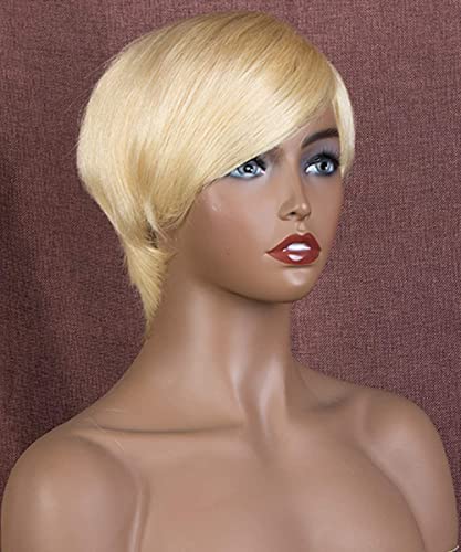 Rebecca Fashion 613 Short Pixie Cut Wigs Human Hair Short Wigs for Women Short Straight Human Hair Wigs, WHITNEY, 613