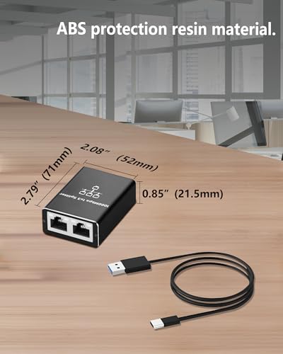 Image of Ethernet Splitter, Gigabit Network Port Splitter 1 in 3 Out, 1 Female to 3 Female High Speed LAN Internet Adapter with USB C Charging Cable, Plug and Play for Cat5 Cat5e Cat6 Cat7 Cat8 RJ45 Cord