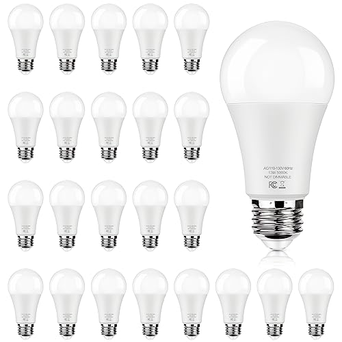 Image of LED Light Bulbs 100 Watt Equivalent 1500 lumens, A19 5000K Daylight White Non-Dimmable, Super Bright No Flicker E26 Standard Base, 13W Lightbulb for Bedroom, Living Room, Office Lighting, 24 Packs