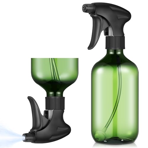 Honeydak 2 Pcs 360° Spray Bottle, 16 Oz/ 500 ml Plastic Upside Down Spray Bottles for Cleaning, Plants, Hair Water, with Nozzle W/fine Mist and Stream Setting(Green)