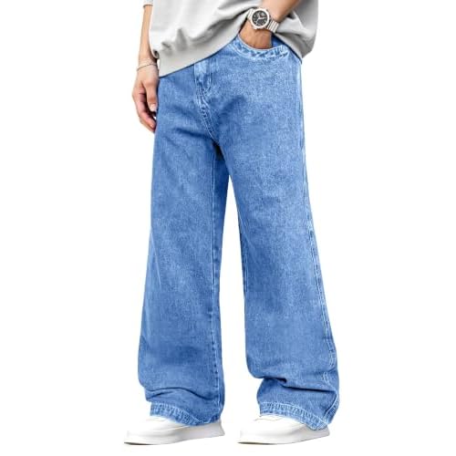GINGTTO Men's Baggy Barrel Jeans Wide Leg Y2K Denim Pants 32W x 32L Light Blue