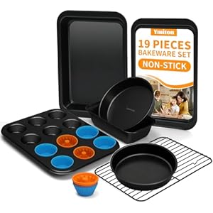 Juego de Moldes Antiadherentes para Hornear, 19 Piezas Juegos de Utensilios Apilables para Hornear, Juego de Moldes para Horno Incluye Bandeja para Hornear, Bandeja para Galletas, Moldes para