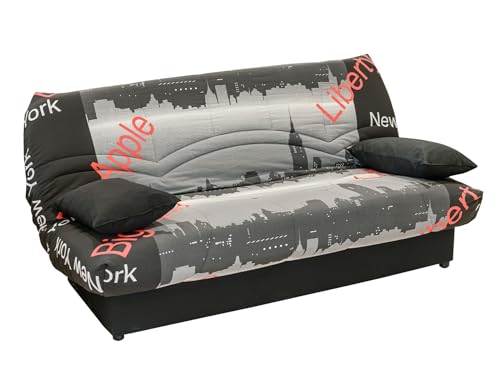 Proconfort Clic Clac Veneza Canapé-Lit Convertible, Gris, Noir, Motif New York, avec 2 Coussins Inclus (New York)