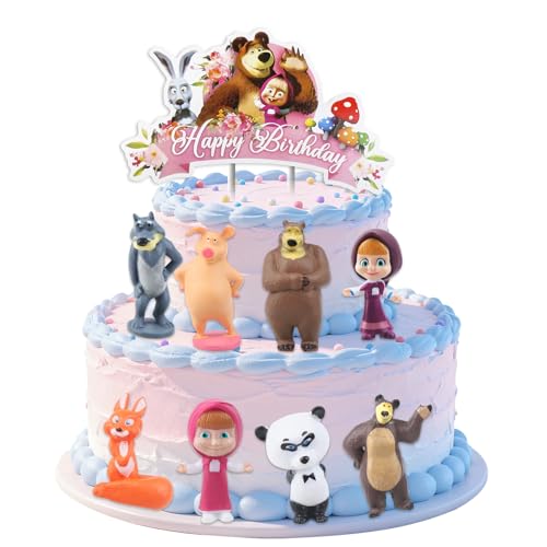 9 figuras de Masha e o urso decoração para bolos, Masha e o urso, decoração para bolos, desenho de desenhos animados