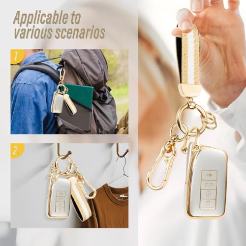 Image of for Lexus Key Fob Cover with Nylon Webbing Keychain, Fashionable Matte Metallic Soft Case for for Lexus GS GS-F ES IS IS-F (4 buttons) Key Fob Shell (Rose Gold, A)