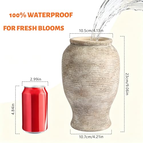 9 Inch Ceramic Flower Vase - Rustic Farmhouse Pottery Vase - Image 2