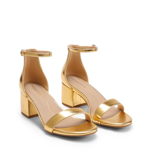 DREAM PAIRS Womens Low-Chunk Low Heel Pump Sandal,Size 9.5,Gold-Metallic,LOW-CHUNK