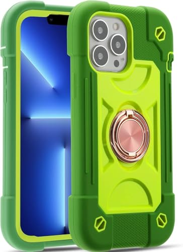 PboyiqiS For iPhone 16 ケース 耐衝撃 頑丈 360度回転スタンド リング付き付き 虹色 かわいい アイフォン16 マックス ケース 車載ホルダー対応 落下防止 ストラップホール付き アウトドア 子供 仕事用 (翡翠緑, iPhone