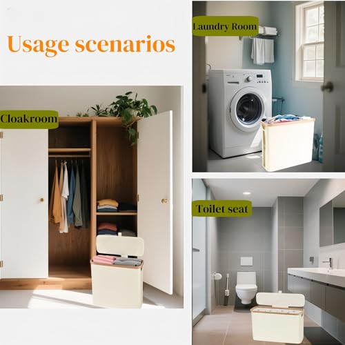 Toilet Paper Storage Basket with Lid, Large Capacity for 12 Rolls, Stackable and Foldable Freestanding Paper Towel Holder - Space Saving Modern Beige Design