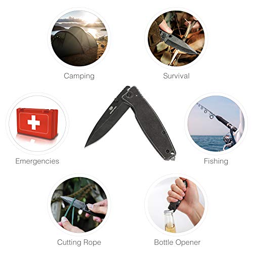 Image of Mossy Oak Folding Pocket Knife - 7 inch EDC Stainless Steel Drop Point Blade Knife - Multi-Functional Tool with Bottle Opener - Liner Lock Handle (Black)