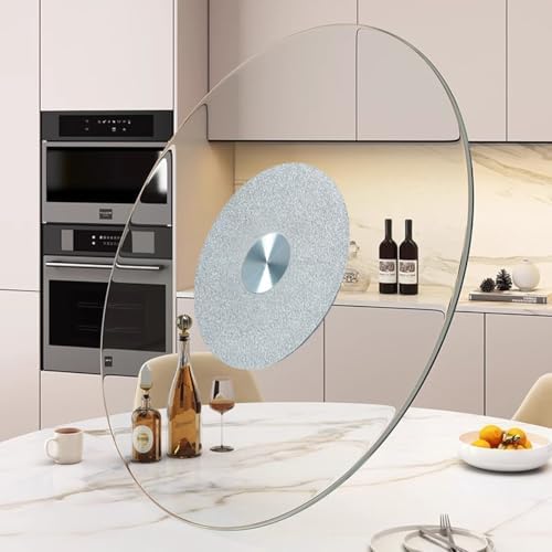 32in Glass Lazy Susan Turntable for Dining Table - Large Round Rotatable Serving Plate, Transparent Centerpiece for Kitchen & Dining, Stylish Gold Finish