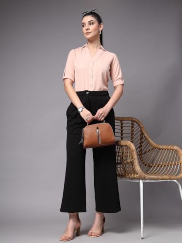 Image of Style Quotient Women Solid Navy Viscose Rayon Semi Formal Shirt