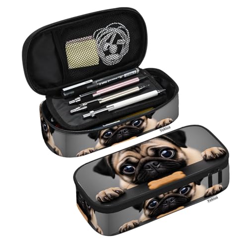 Image of Yekiua Pug Dog Pencil Holder Cute Sad Dog Looks Cookie Big Capacity Pencil Case Multi-Purpose Makeup Pouch For Office College Adult