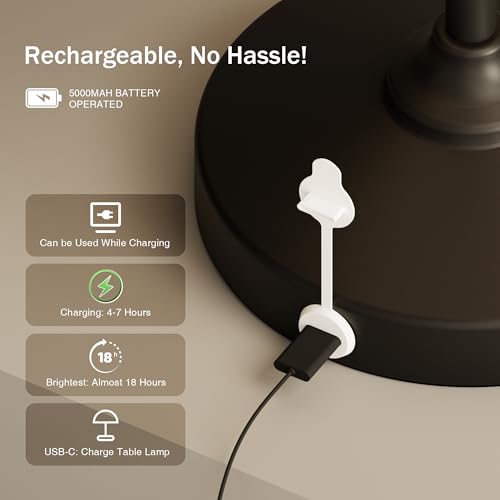 Image of Dawnwake Mushroom Lamp Cordless Lamp Table Lamp,Outdoor Waterproof Shower Lamps,5000mAh Rechargeble Battery Operated Dimmable Touch Desk Lamps,LED Night Light for Bathroom Patio Camping Outdoor(Black)