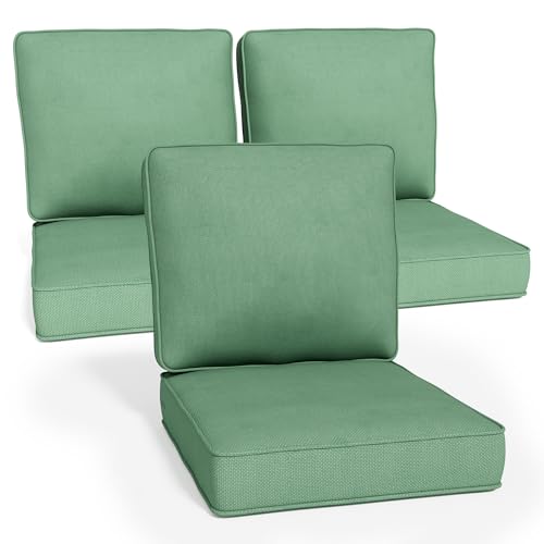 Outdoor Chair Cushions 23" x 24" x 4", Patio Deep Seat Replacement Cushions Set with Zippered Removable Cover, Weather-Resistant Olefin Fabric for Garden Chair Sofa Couch, Set of 3, Green