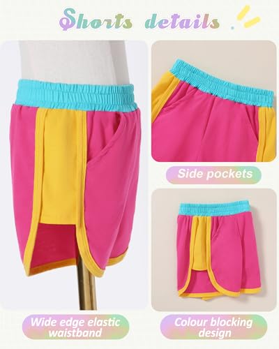 Image of SANMIO Toddler Girl Clothes Summer Toddler Girls Color Block Short Sleeve Shorts Sweatsuit Outfits 2 Piece Clothing Set