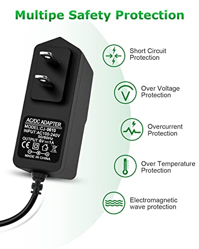 Arkare 6V 1A Dc Power Supply Adapter For Arm Blood Pressure Monitor Ac 100V-240V To Dc 6 Volt 1Amp Charger For Trash Can Doorbell Alarm Monitor Baby Swing Electronic Scale Radio Speaker 6V Power Cord #TOP3