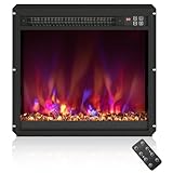 Tangkula 18” Electric Fireplace Insert, Recessed 1500W Fireplace Heater with Remote Control, 0.5-9H Timer, Adjustable Flame & Ember Bed Color, Thermostat and Overheat Protection