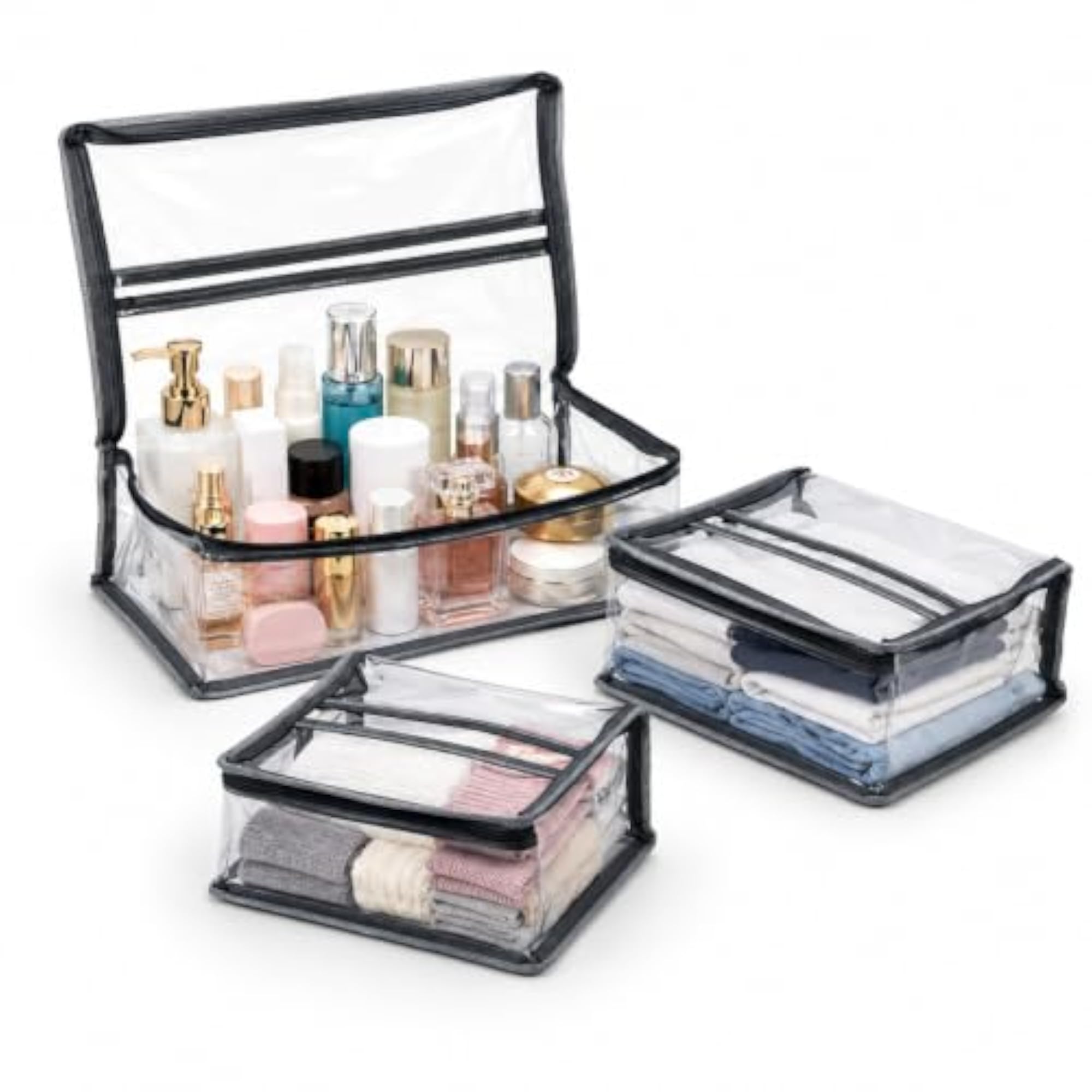 3-Piece Transparent PVC Storage Pouch Set, Organiser