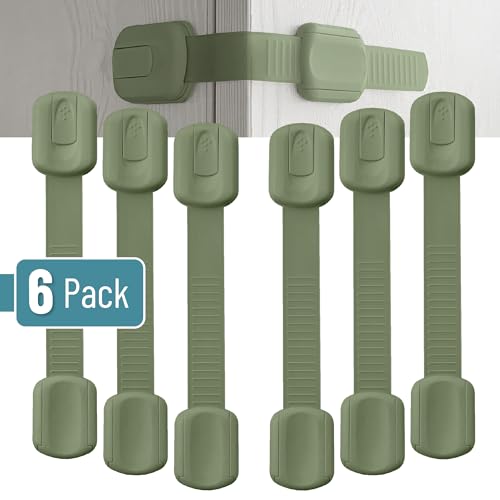 Image of Bates- Child Safety Strap Locks, 6 Pack, Dusty Green, Baby Cabinet Locks with Adjustable Strap Length
