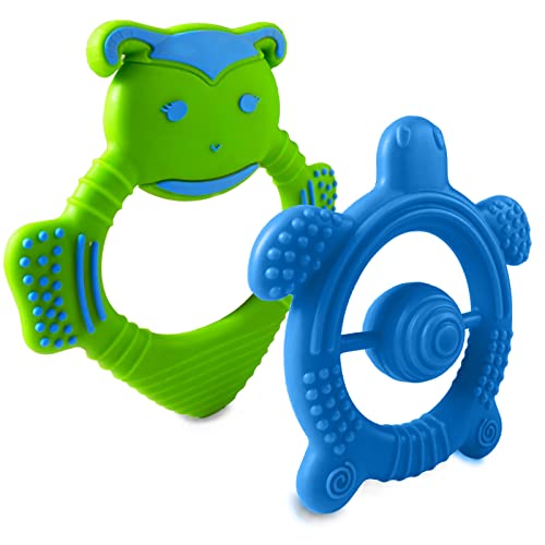 Baby Teething Toys for Newborn, Infants 0-6 Months Silicone Teethers for Babies 6-12 Months BPA Free (Bee - Blue &amp; Green)