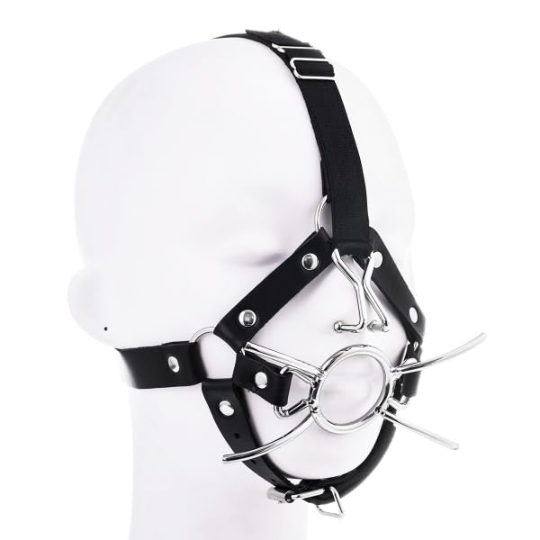 SM Harnais avec Bâillon & Crochet de Nez – Bondage Fetiche | Accessoire BDSM réglable en similicuir & métal, diamètre bâillon 4 cm, unisexe