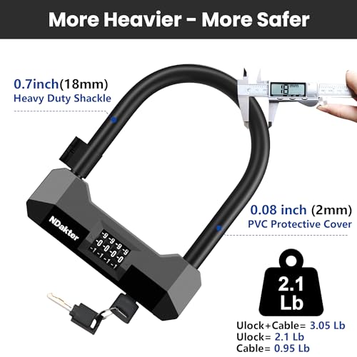 Image of NDakter Bike Locks Heavy Duty Anti Theft, 18mm Bicycle Combo U Lock, 4-Digit Resettable Combination Lock with 5FT Steel Cable and Bracket, for Electric Scooter, Ebike, Motorcycle (Gray)