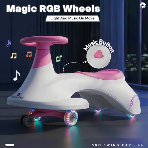 Image of StarAndDaisy Kids Swing car /Ride on Push /Swing Car with Music, Light & 360 Steering - Safe, Fun Magic, and Durable /Toddlers & Children for Wiggle Car -Pink