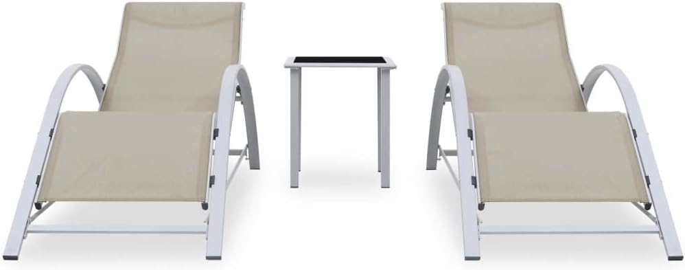 Sun Loungers 2 pcs with Table,Patio Furniture,Outdoor Seating,Patio Lounge Chairs,Tanning Chair,Sun Loungers Outdoor,for Outside,Patio,Yard,Lawn,Beach,Sunbathing,Pool, Aluminum Cream