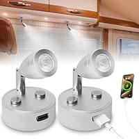 TrustWheel 12V LED Lampe Wohnmobil mit USB Ladeanschluss Touch Schalter, 3W 12V LED Spot Leselicht Warmweiß 3000K, Dimmbare 12 V Leselampe Wohnmobil für Wohnwagen Camper Boot Yacht, 2-Stück