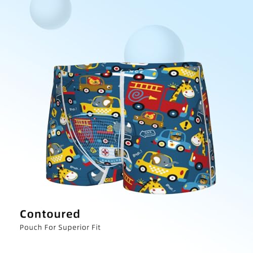 Boys' Cotton Boxer Brief Soft Underwear-Vehicles Cartoon With Funny Drivers,Animal Drivers4