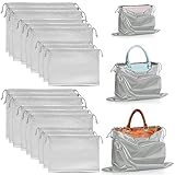 Woanger 18 Pcs Dust Bags for Purses Handbags Satin Purse Storage Organizer with Drawstring 3 Size for Handbag Shoes Boots(Silver)