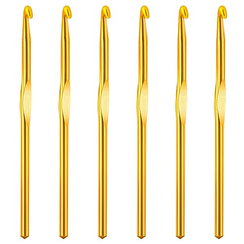 6Pcs 6mm Crochet Hook, Knitting Needles Craft Yarn, US Size J (Size 10) Aluminum Crochet Hook for DIY Craft, Gold Crochet Needles for Knitting Scarf(Gold)