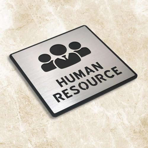 Image of Premium Brush Steel Finish Acrylic Human Resource Door Sign Easy to Mount Self-Adhesive Tape Signage for Hotel Office Resort Society Corporate Business