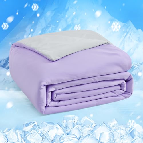 Image of HOMFINE Cooling Comforter for Hot Sleepers - Both Sides Q-Max>0.45 Arc-Chill Cooling Fiber for All-Season, Breathable Soft Keep Cool Summer Blanket for Bed Couch Sofa, Purple, Twin