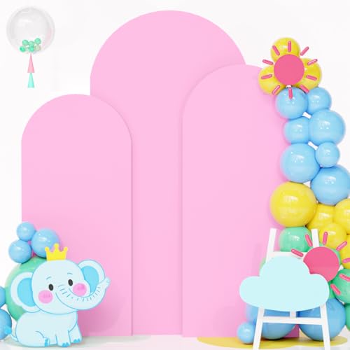 Image of FOTSHARER Arch Backdrop Cover Set of 3 Pink Wedding Arch Cover 4FT 5FT 6FT 2 Sided Spandex Arch Stand Covers Chiara Arched Covers Balloon Arch Covers Stretchy Backdrop for Wedding Banquet Decorations