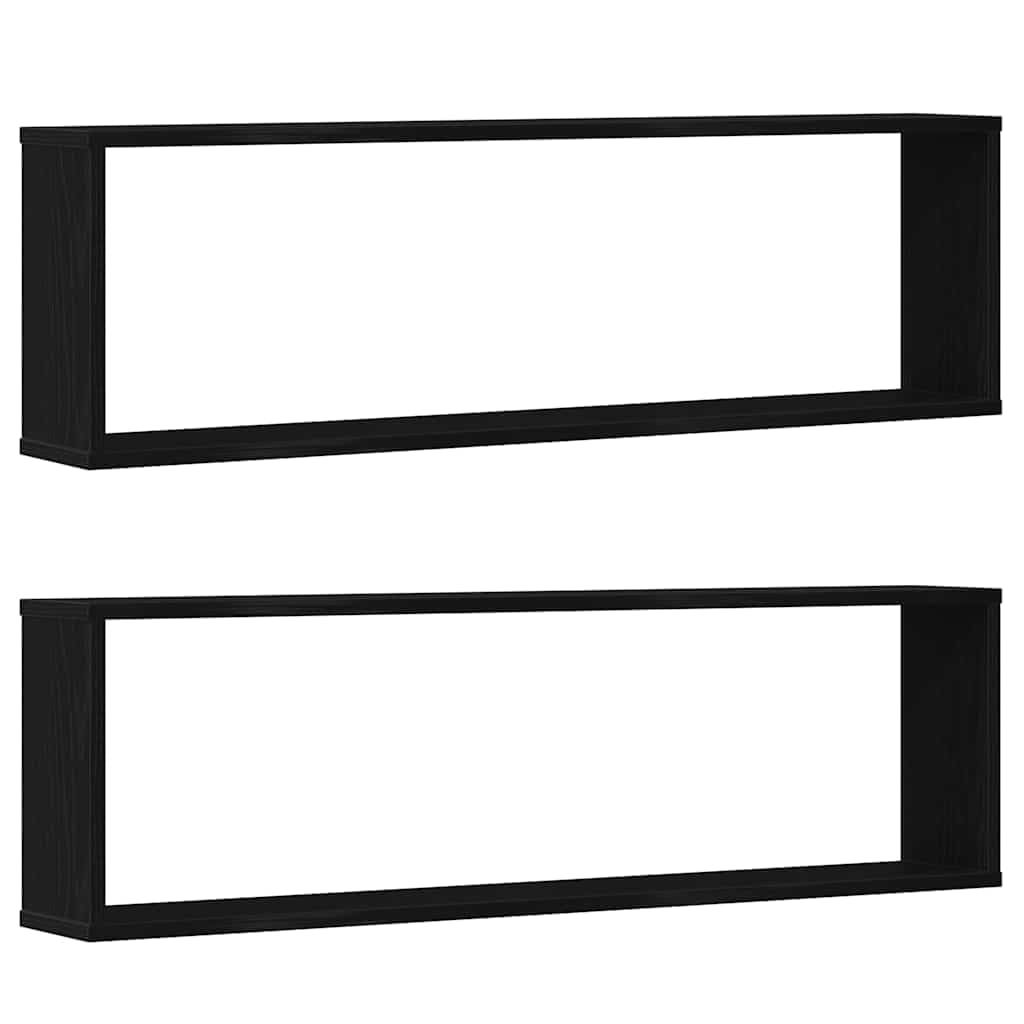 Homgoday Estantes cúbicos de Pared 2 uds Roble Negro 100x15x30 cm Estantería de Pared Colgante Flotante Almacenamiento Espacio Decoración Artículos Diarios en Familia
