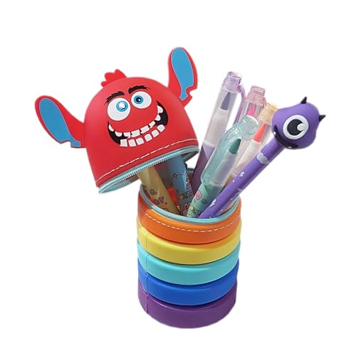 Estojo Porta Treco Divertido Silicone Expansivo Sanfonado + Canetinhas Marca Texto