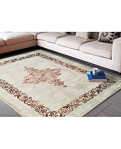 Tapis Baroque Beige Mani Textile tapis de salon aux finitions haut de gamme