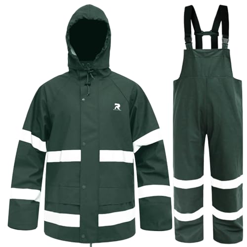 Rain Suits for Men Waterproof Rain Jacket Coat Pants Heavy Duty Women Fishing Rain Gear Workwear (Forest Green, XX-Large)