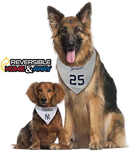 Image of MLBPA Reversible Dog CAT Bandana - GLEYBER Torres #25 Pet Bandana - MLB New York Yankees Home & Away Bandanna, Large /X-Large