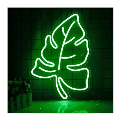 Enseigne lumineuse au néon LED verte en forme de feuille pour décoration de bar