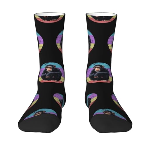 Chimpanzee Monkey Retro Vintage Chimp Wild Zoo Animal Adult Polyester Crew Socks Breathable Moisture-Wicking Athletic Running Gym0