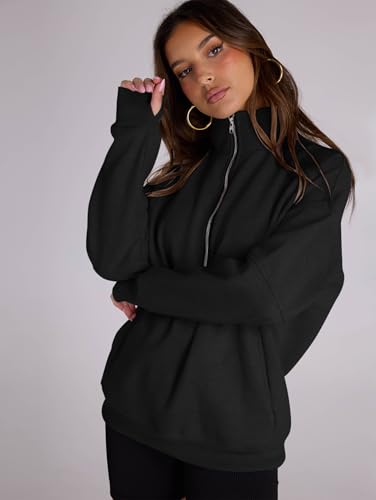 Famulily Women Half Zip Long Sleeve Pullover Sweatshirts Solid Relaxed Fit Winter Fleece Hoodies with Pocket S-XL - Image 5