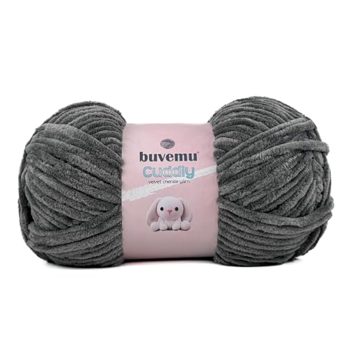 Image of Cuddly Velvet Chenille Yarn, Super Soft Fluffy Bulky for Knitting Crocheting Crafting Blanket Amigurumi, Durable for Shedding, 3.53 Ounces (100 Gram) 109 Yards (100 Meters) (Dark Gray)