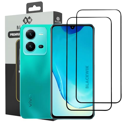 Image of Blackwik Tempered Glass Screen Protector for Vivo V25 with Edge-To-Edge Protector Coverage | Easy Installation Kit (Black) (Pack Of 2)